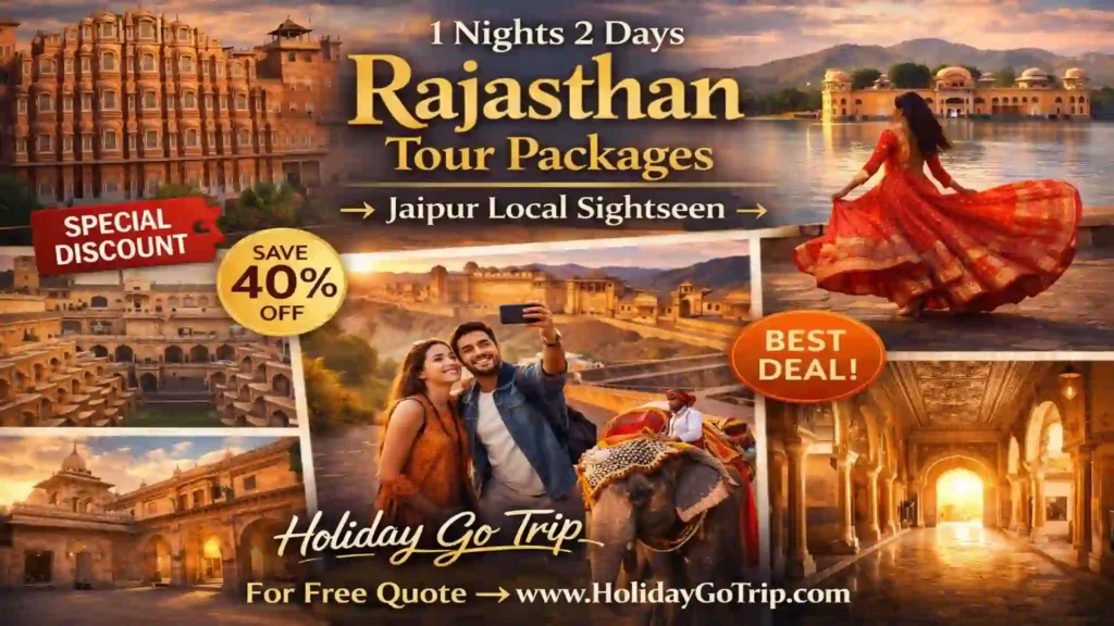 Jaipur local sightseeing 1 night 2 days at Hawa Mahal pink city view