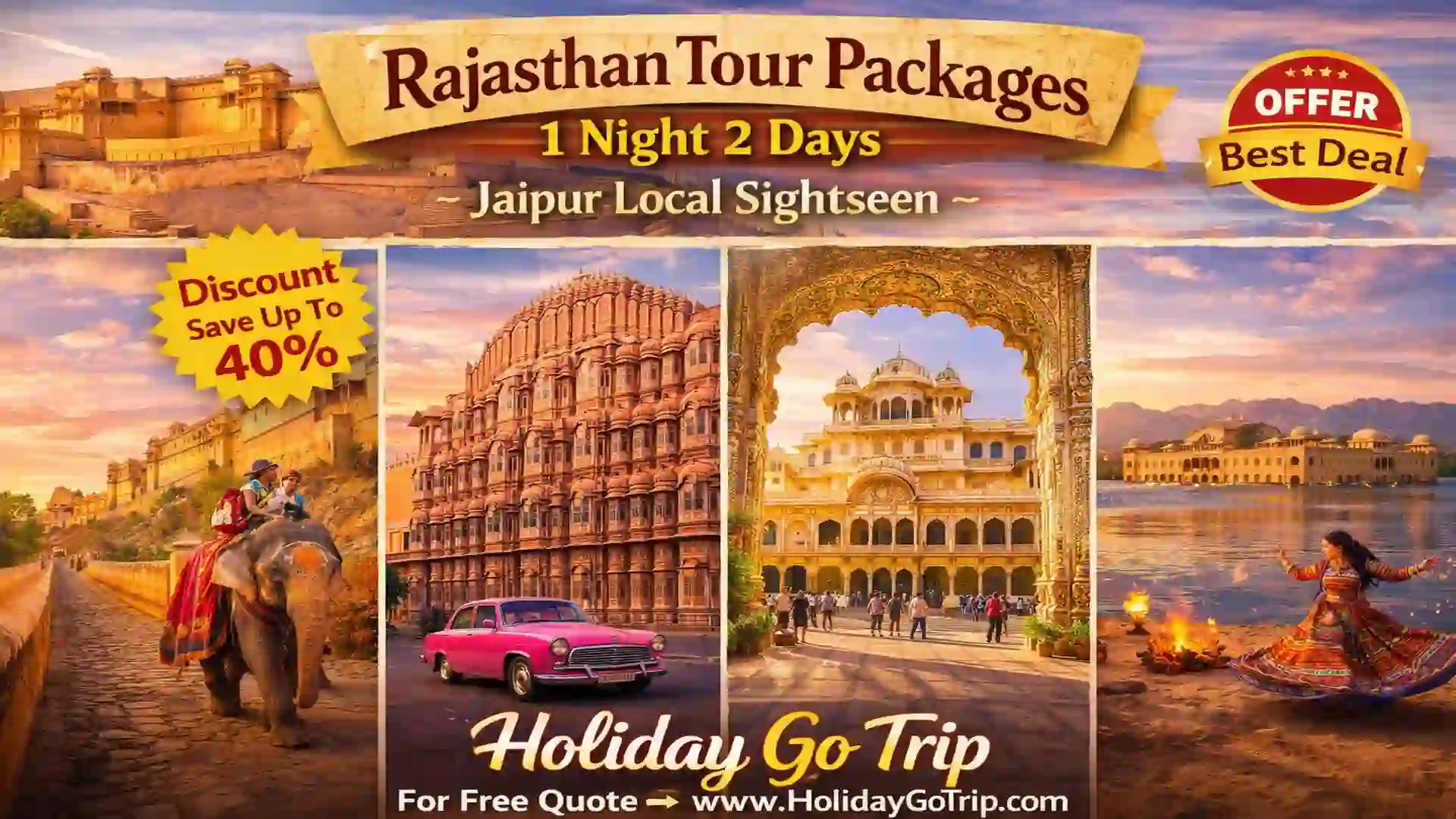 Jaipur local sightseeing 1 night 2 days tour at Amber Fort with elephant ride in morning light