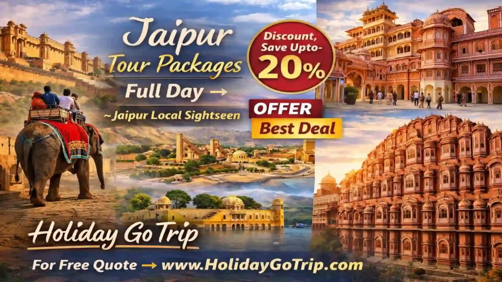 Jaipur sightseeing tour by private car with Hawa Mahal background – Holiday Go Trip