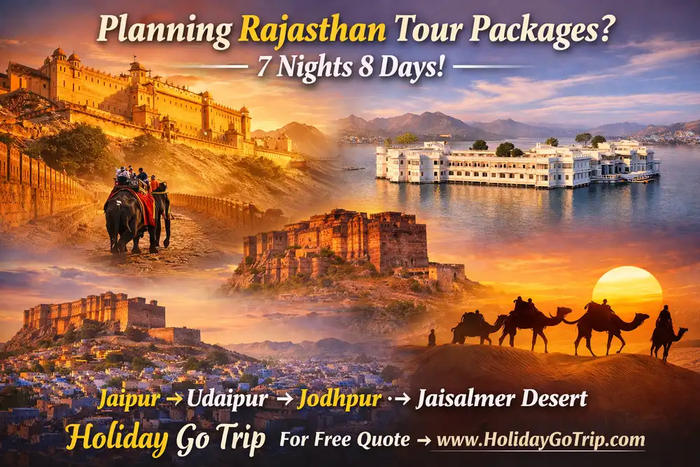 Pushkar Lake and Brahma Temple view - spiritual destination in Rajasthan tour packages 8 nights 9 days