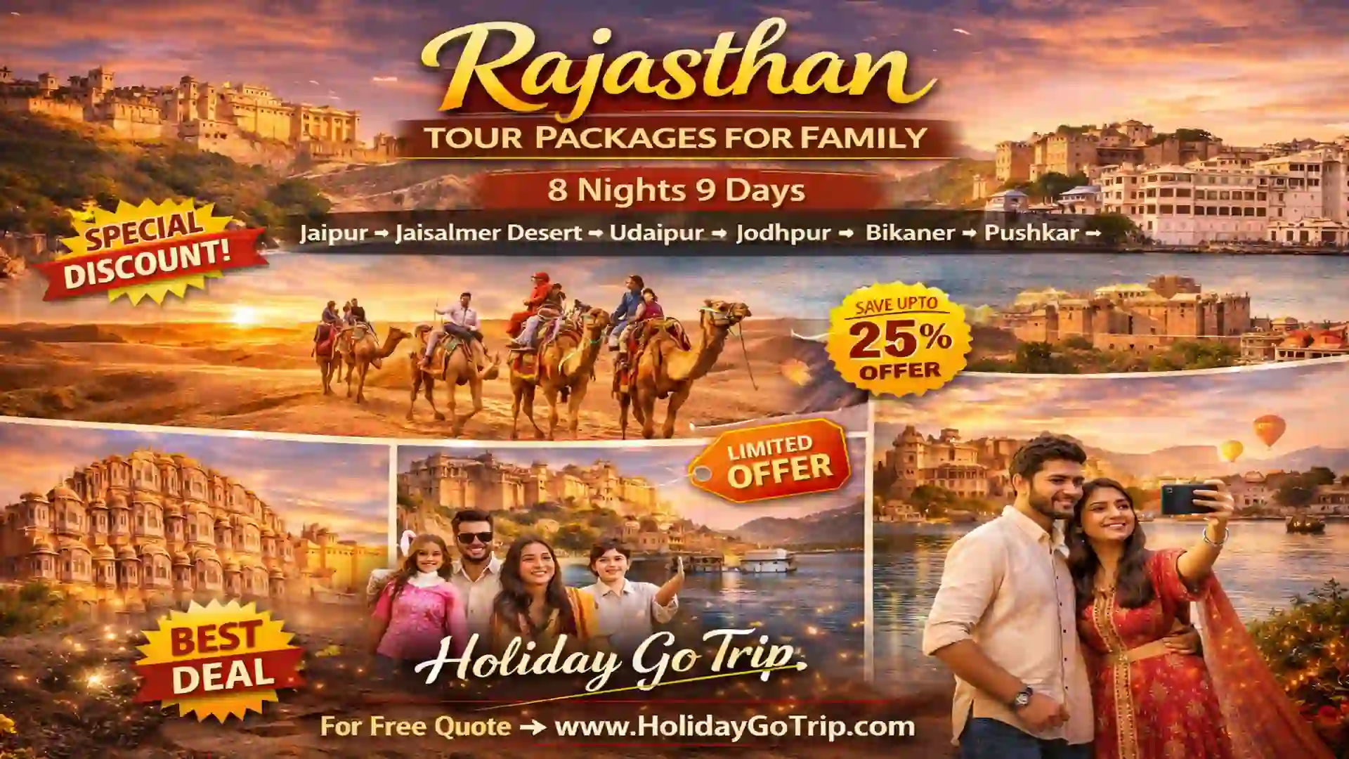 Happy family on Rajasthan tour packages for family at Amber Fort Jaipur