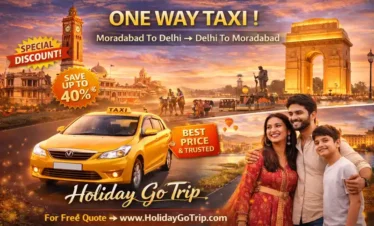 Comfortable family traveling in a Moradabad to Delhi taxi on NH 9 highway.