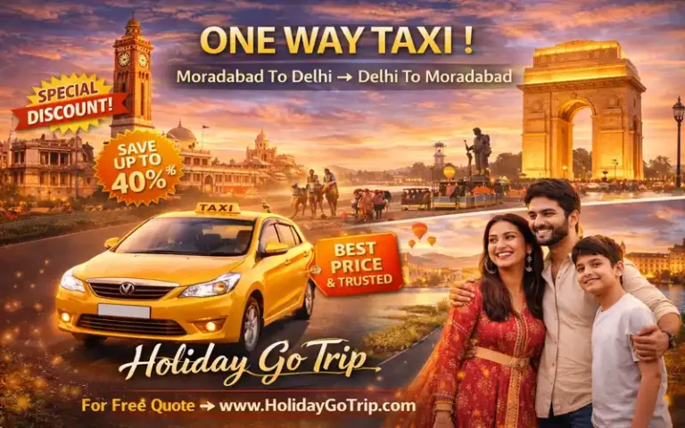 Comfortable family traveling in a Moradabad to Delhi taxi on NH 9 highway.